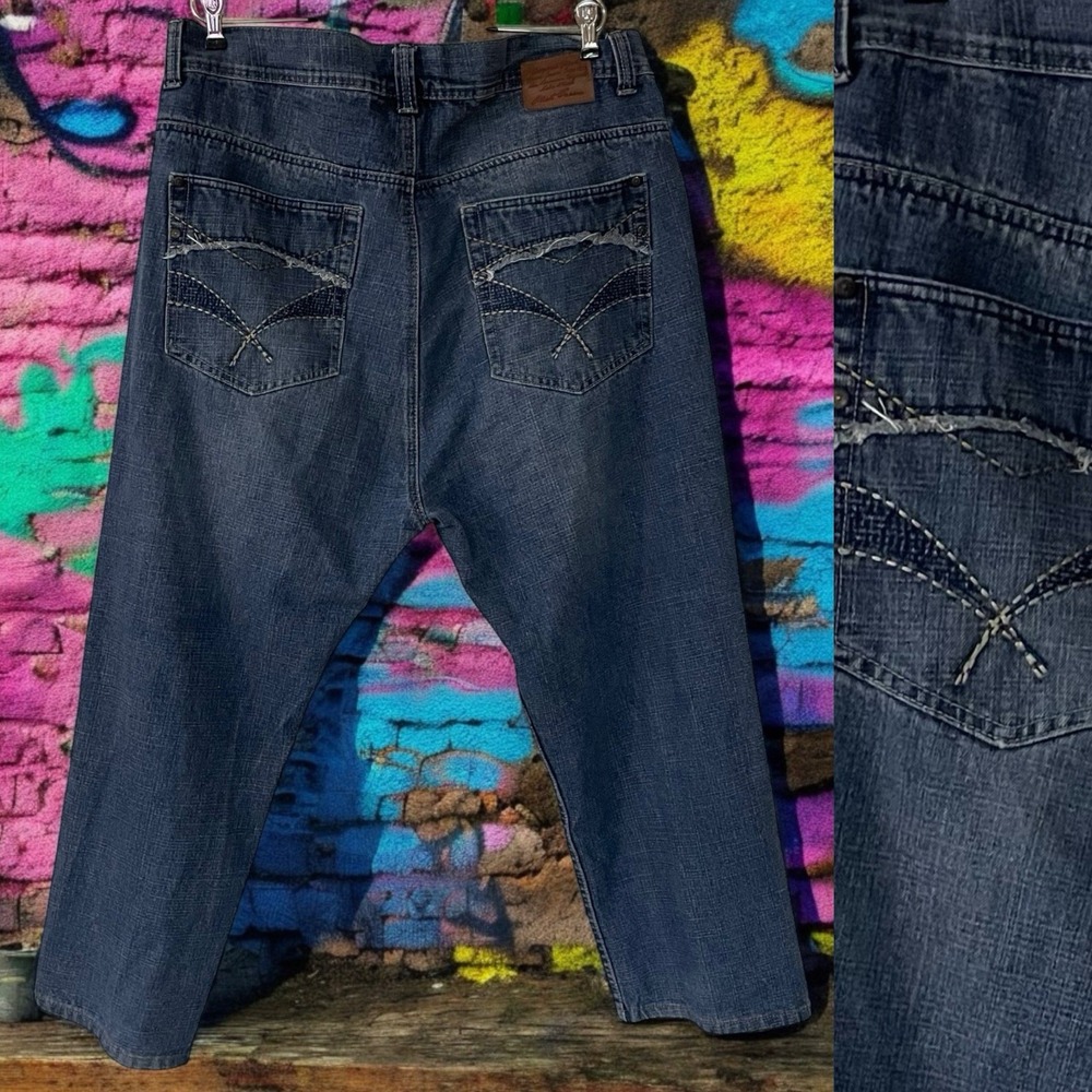 VTG Phat Farm Mens Denim‎ Jeans Straight Leg Y2K Hip Hop Baggy Grunge W42 34L